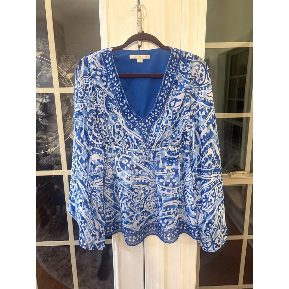 Boston Proper V-Neck Multi-Color Empire Waist Tunic-Medium